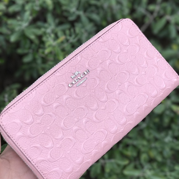 Coach Handbags - COACH  Accordian Zip Wallet  Pink Signature Leathe